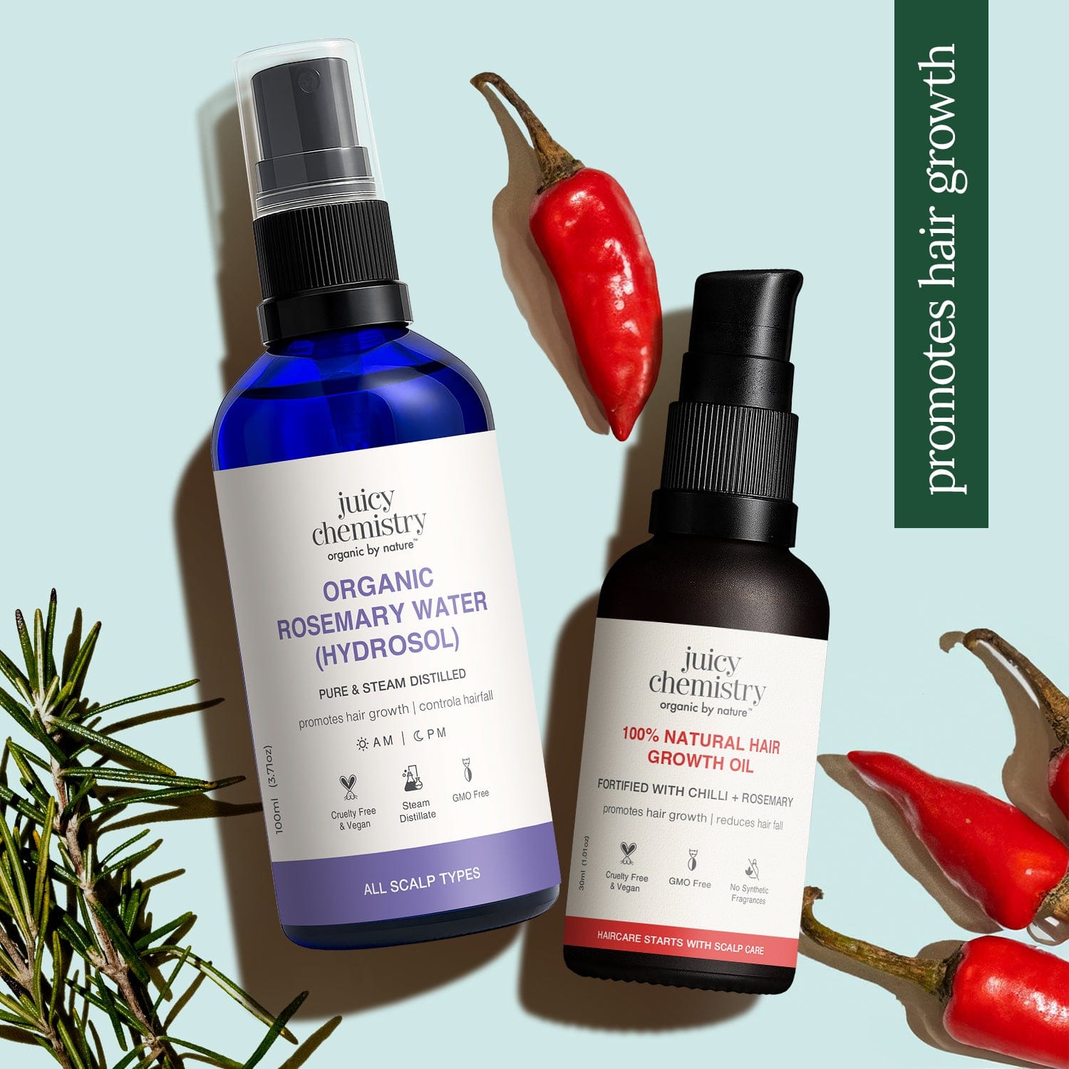 Chilli, Rosemary & Kalonji Hair Oil + Rosemary Water for Hair Growth & Treatment Combo, 30 ml + 100 ml