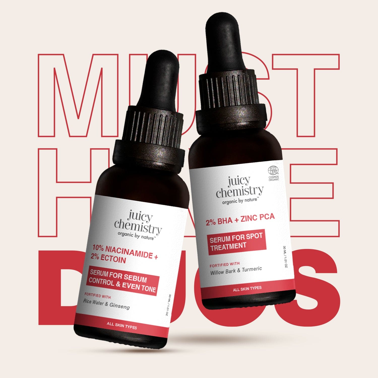 10% Niacinamide + 2% Ectoin Face Serum, 30 ml & 2% BHA + Zinc PCA Face Serum, 30 ml