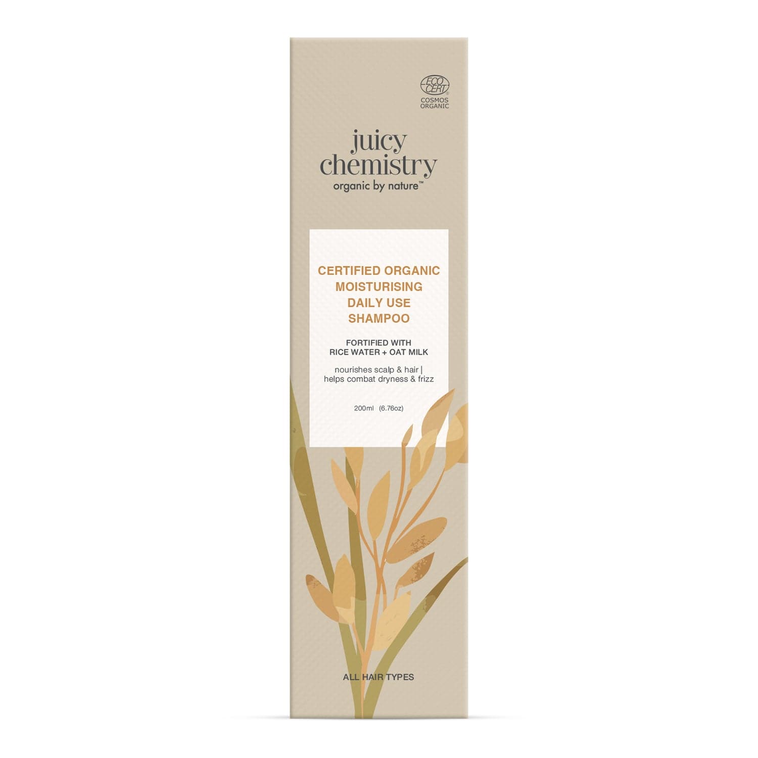 Certified Organic Moisturising Daily Use Shampoo Fortified with Rice Water + Oat Milk