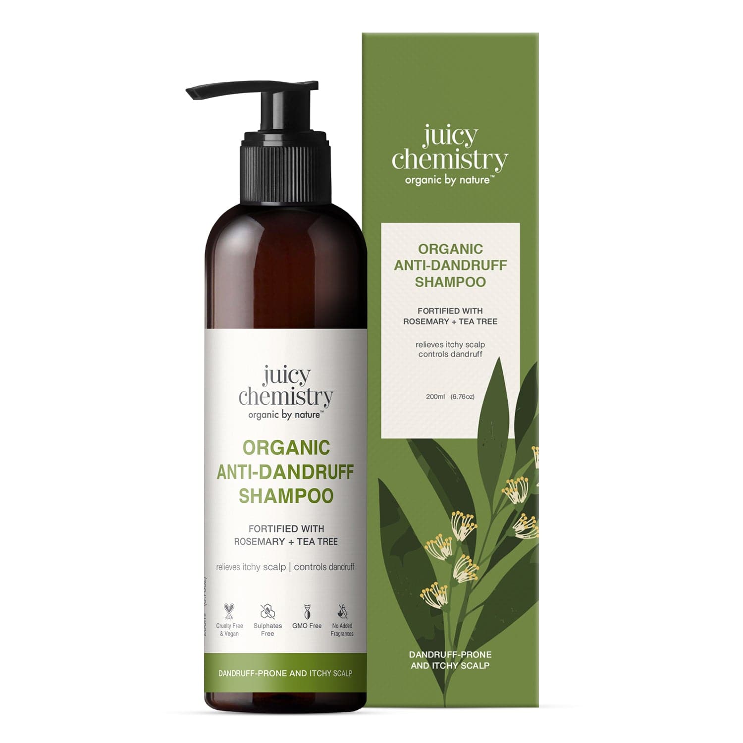 Organic Anti-Dandruff Shampoo Fortified with Rosemary + Tea Tree
