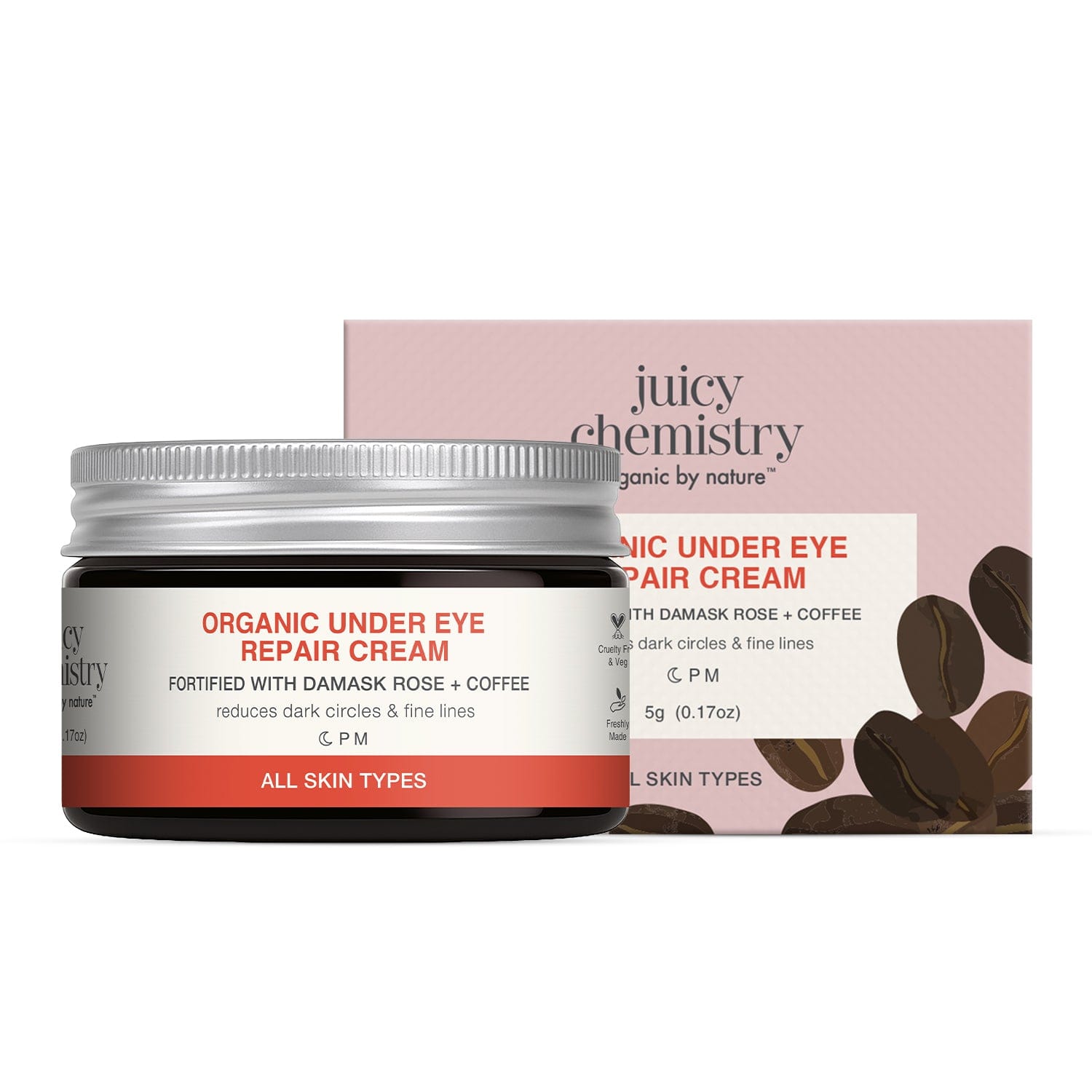 Organic Under Eye Repair Cream Fortified with Damask Rose + Coffee