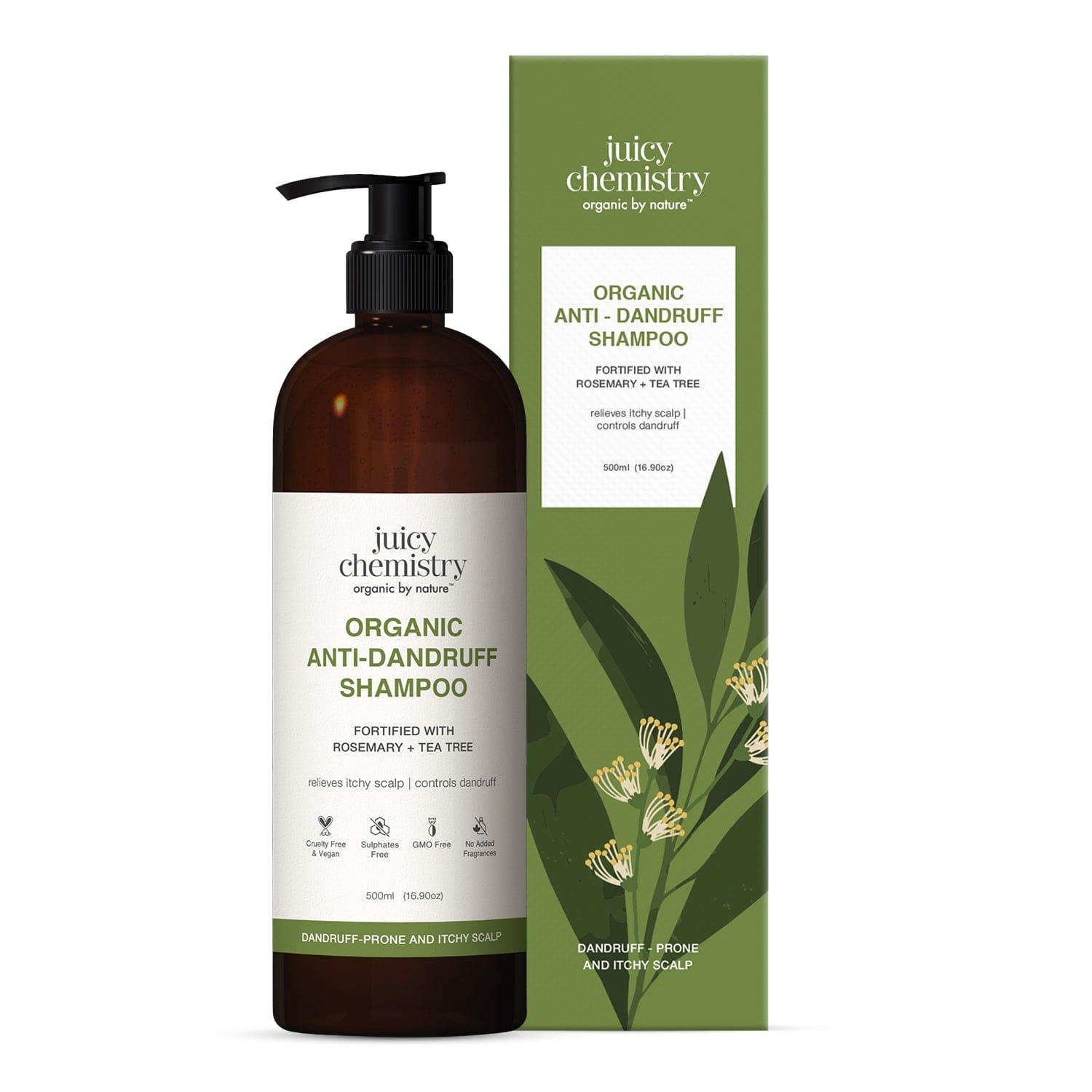 Organic Anti-Dandruff Shampoo Fortified with Rosemary + Tea Tree