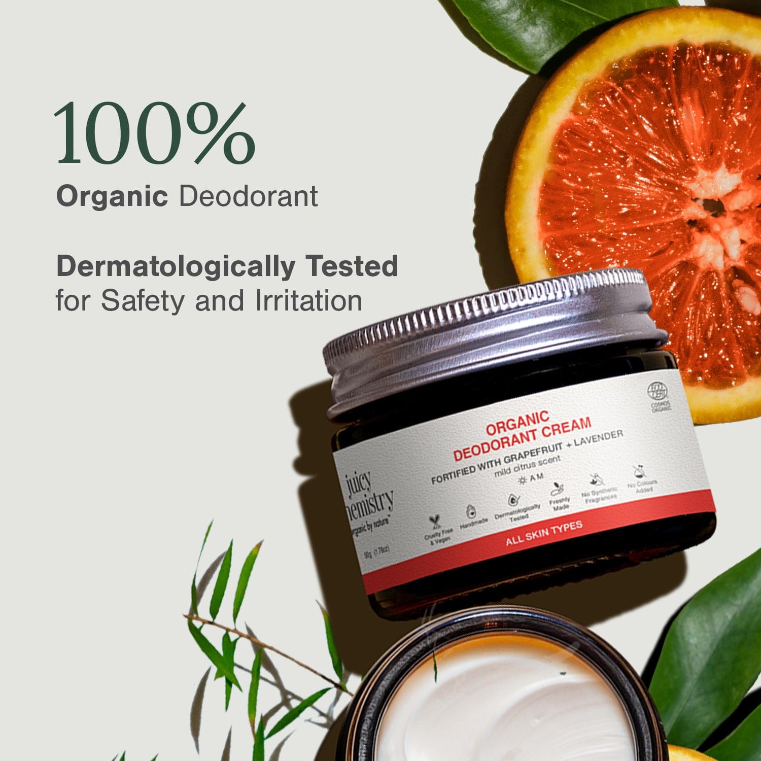 Organic Deodorant Cream Fortified with Grapefruit + Lavender