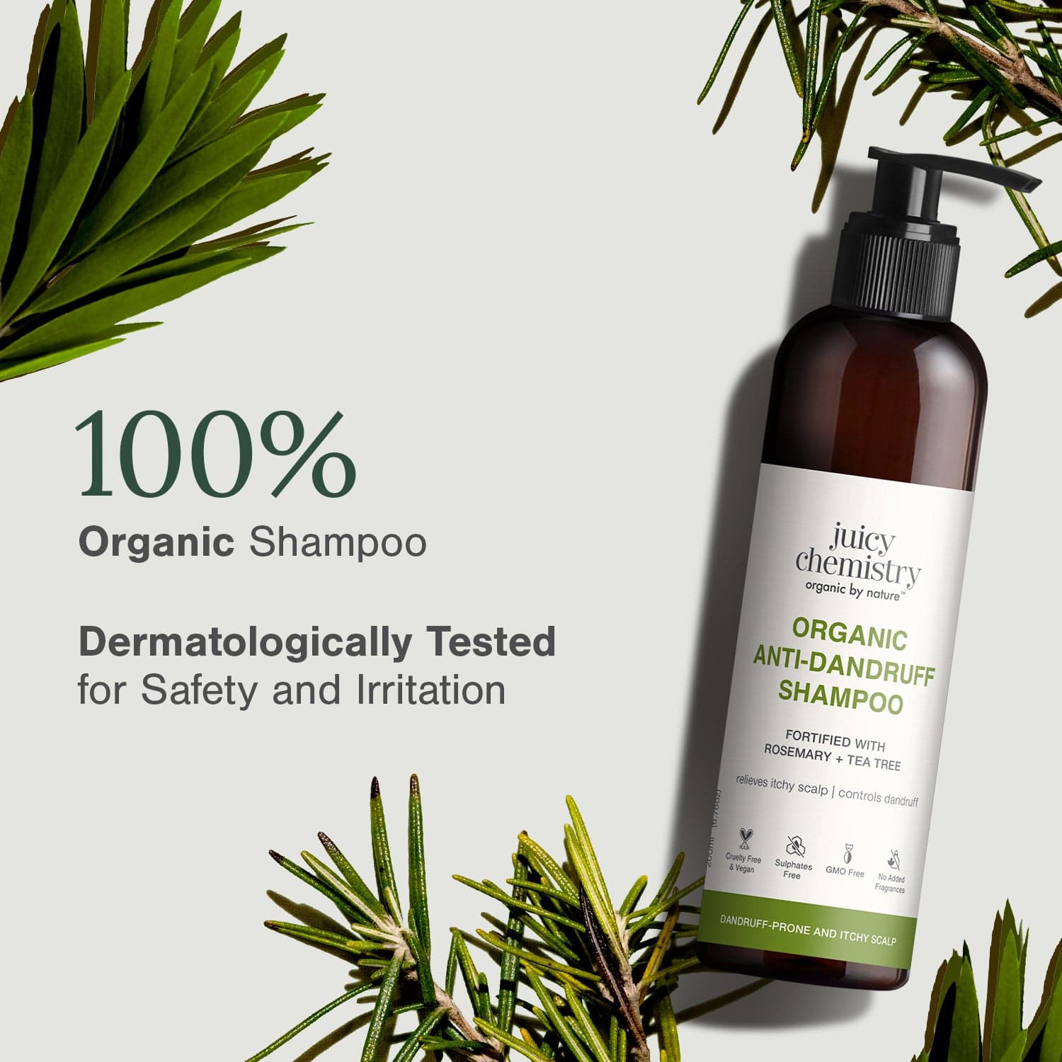 Organic Anti-Dandruff Shampoo Fortified with Rosemary + Tea Tree