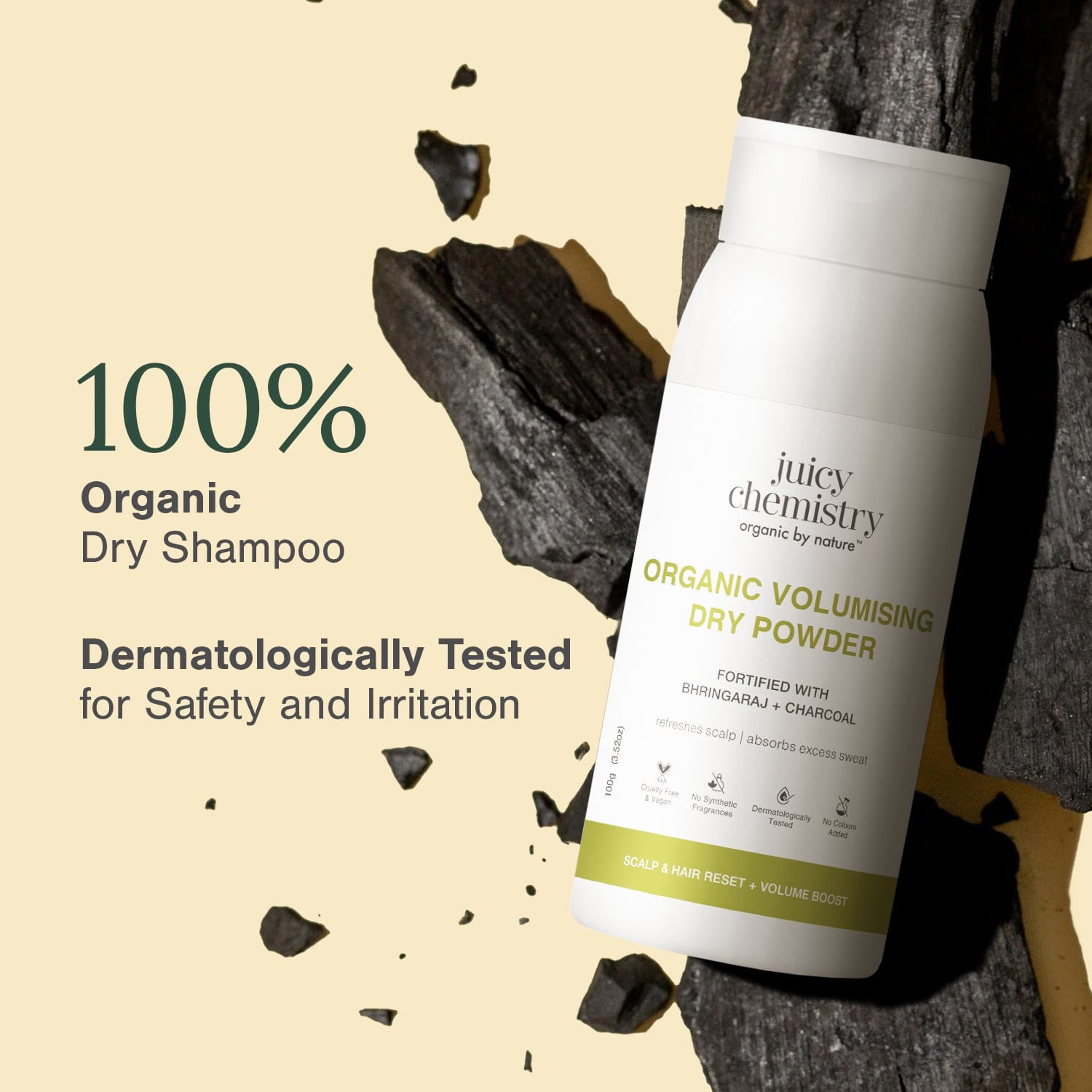 Organic Volumising Dry Powder - Bhringaraj + Charcoal