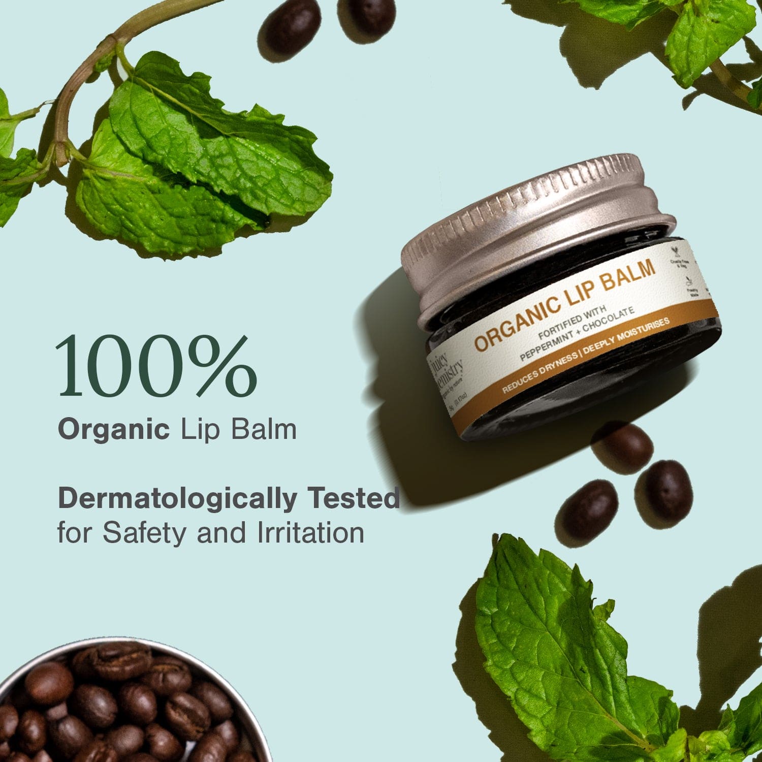 Organic Lip Balm Fortified with Peppermint + Chocolate