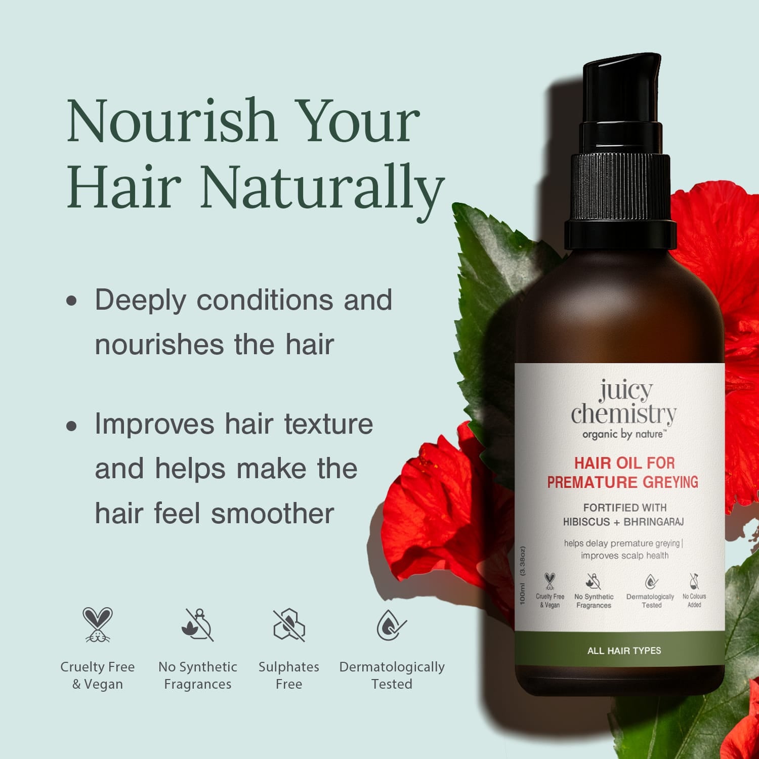 Hair Oil for Premature Greying Fortified with Hibiscus + Bhringaraj
