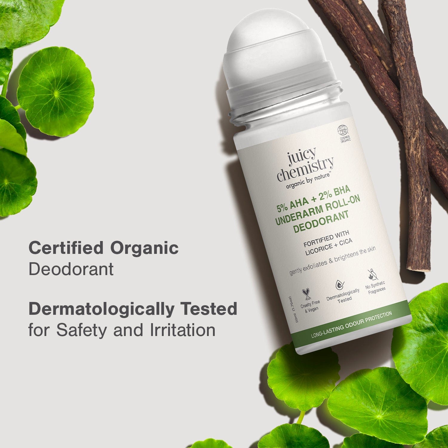 5% AHA + 2% BHA Underarm Roll-on Deodorant Fortified with Vanilla + Witch Hazel