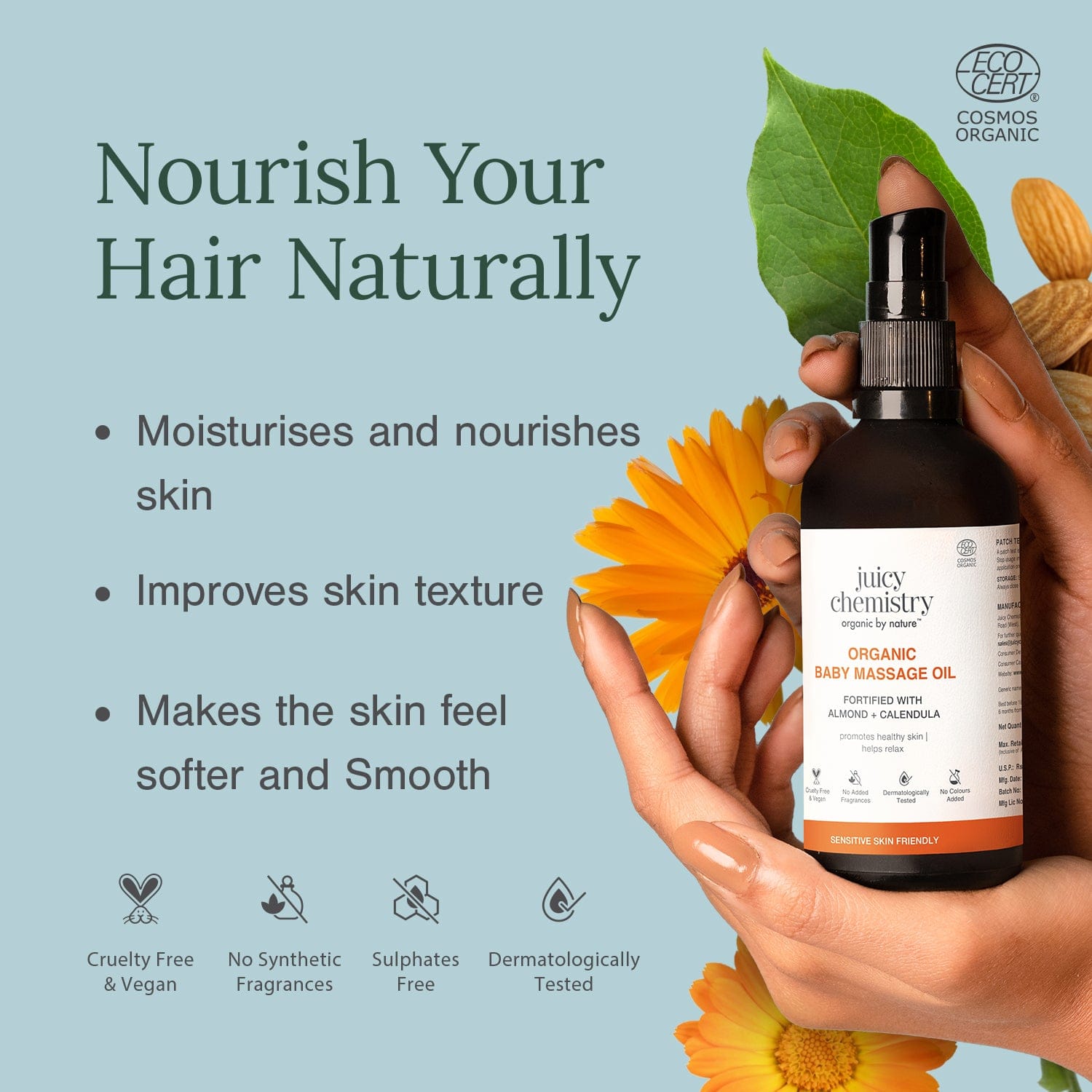 Organic Baby Massage Oil Fortified with Almond + Calendula