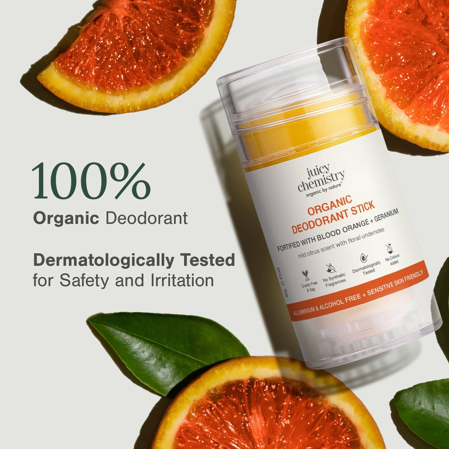 Organic Deodorant Stick Fortified with Blood Orange + Geranium