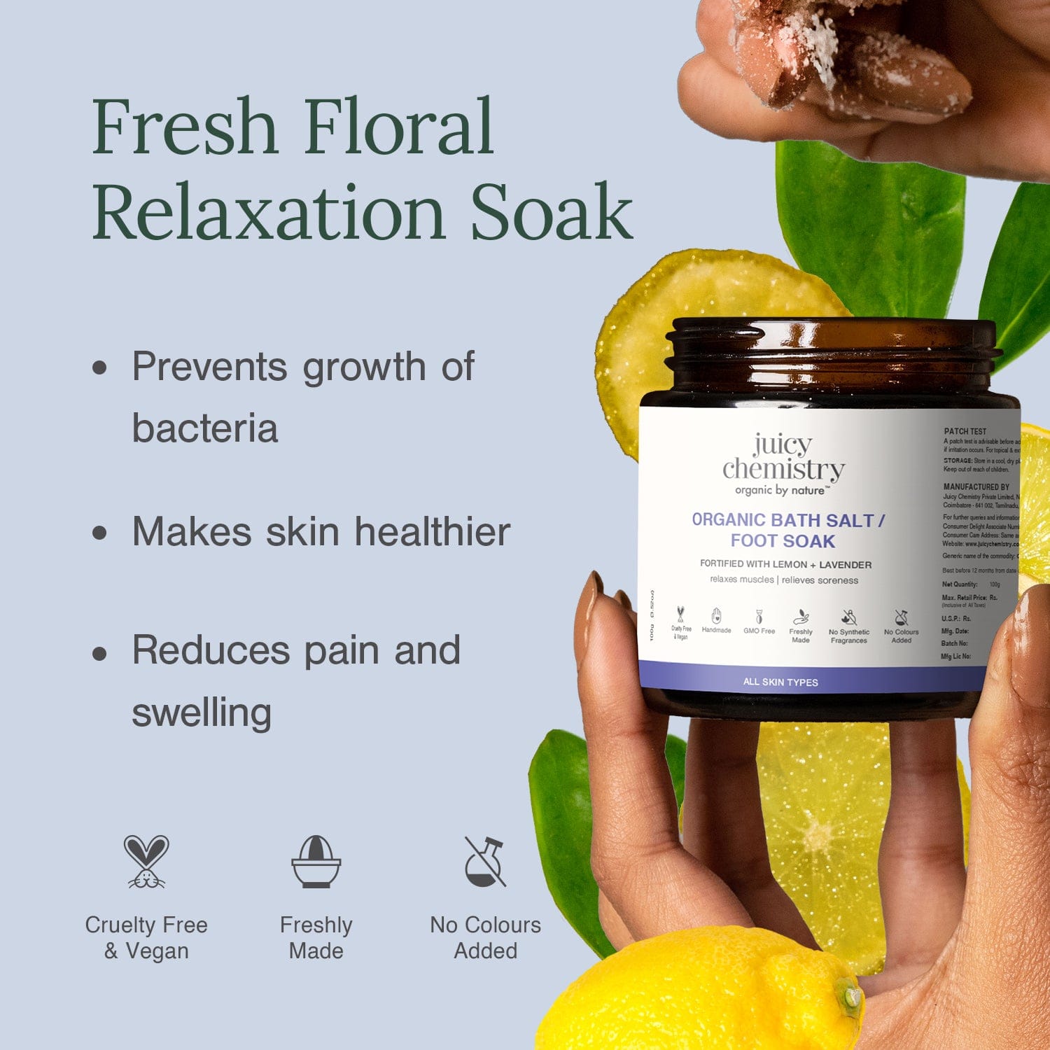Organic Bath Salt/Foot Soak Fortified with Lemon + Lavender