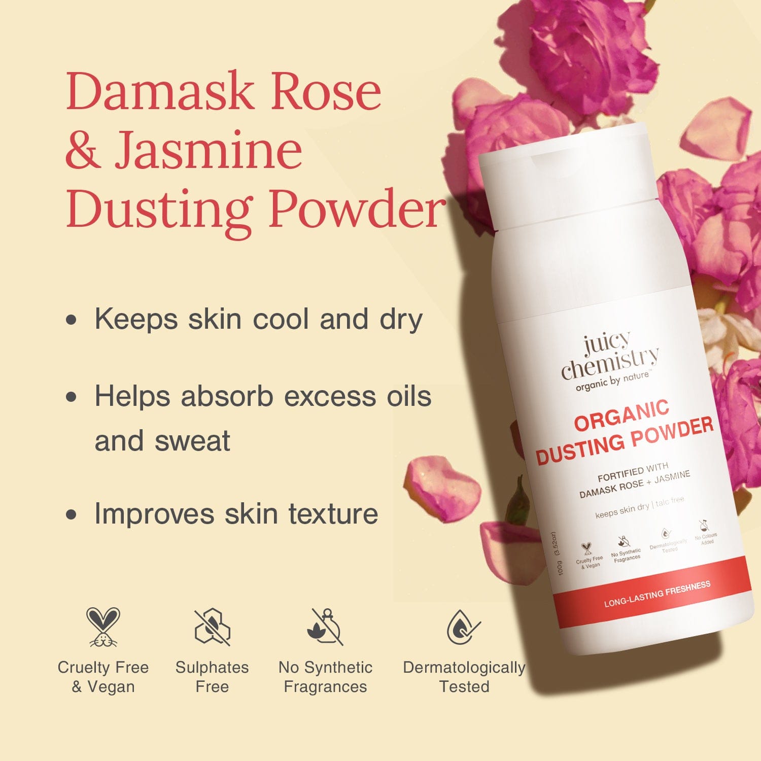 Organic Dusting Powder Fortified Damask Rose + Jasmine