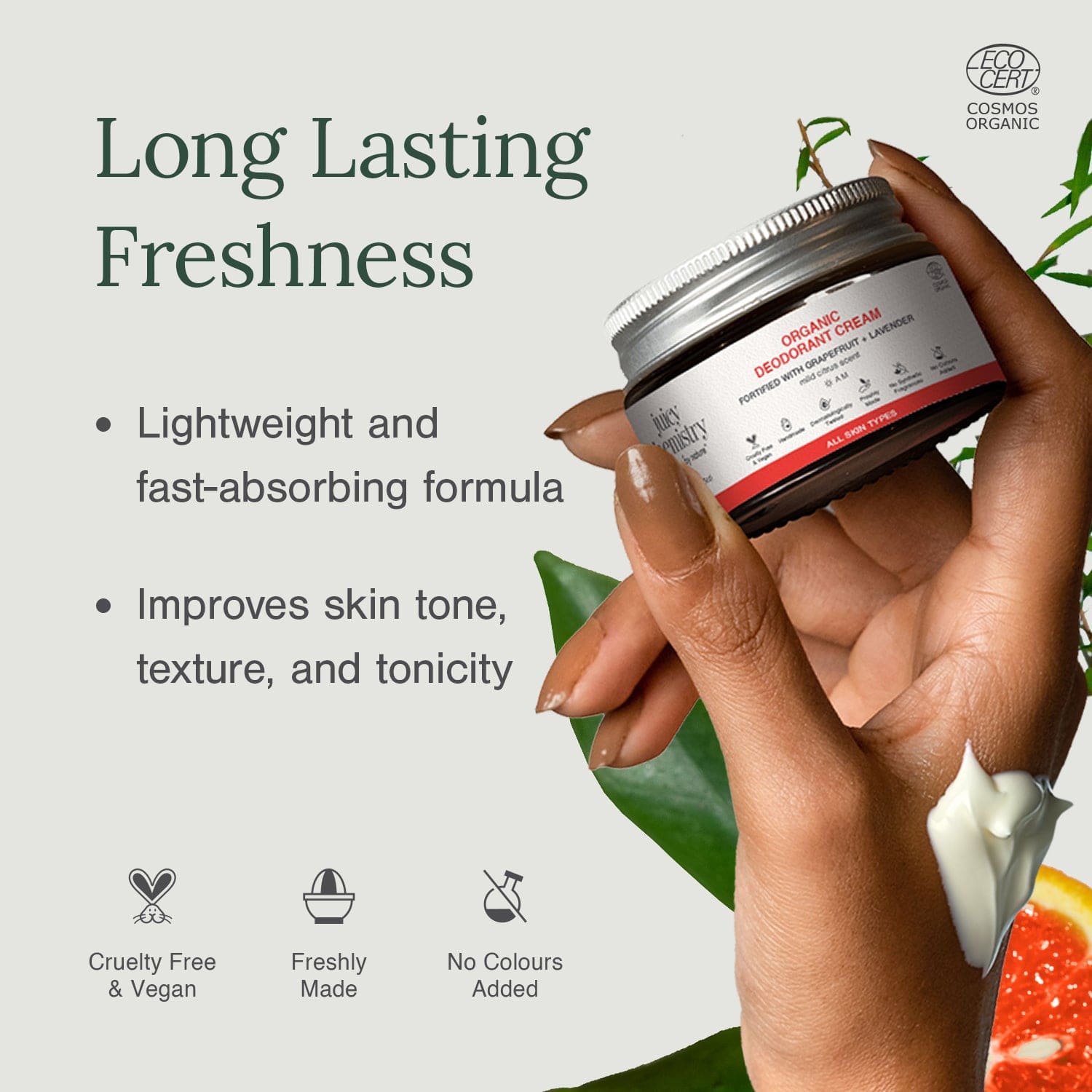 Organic Deodorant Cream Fortified with Grapefruit + Lavender