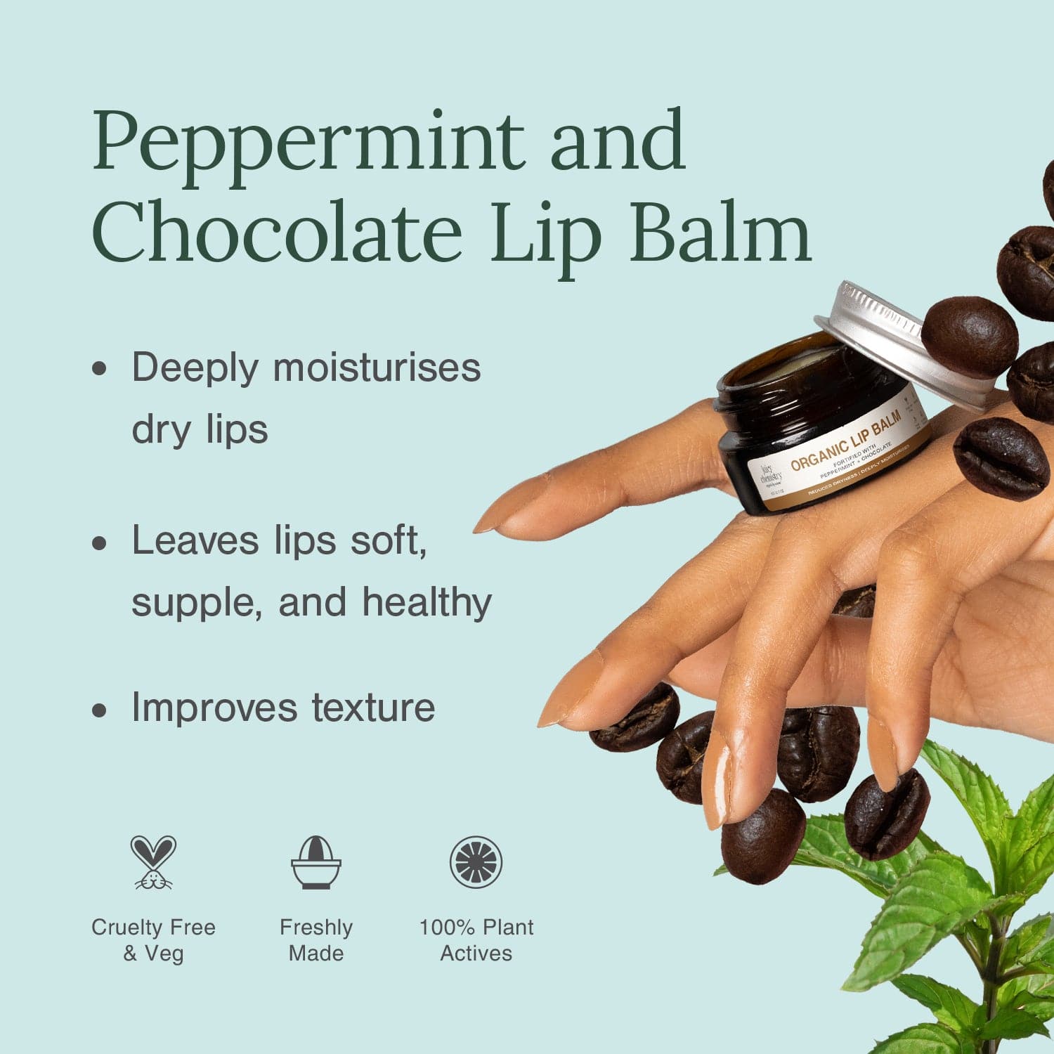 Organic Lip Balm Fortified with Peppermint + Chocolate