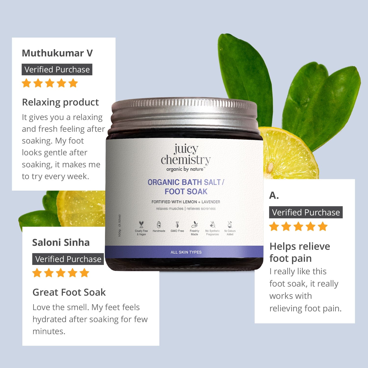 Organic Bath Salt/Foot Soak Fortified with Lemon + Lavender