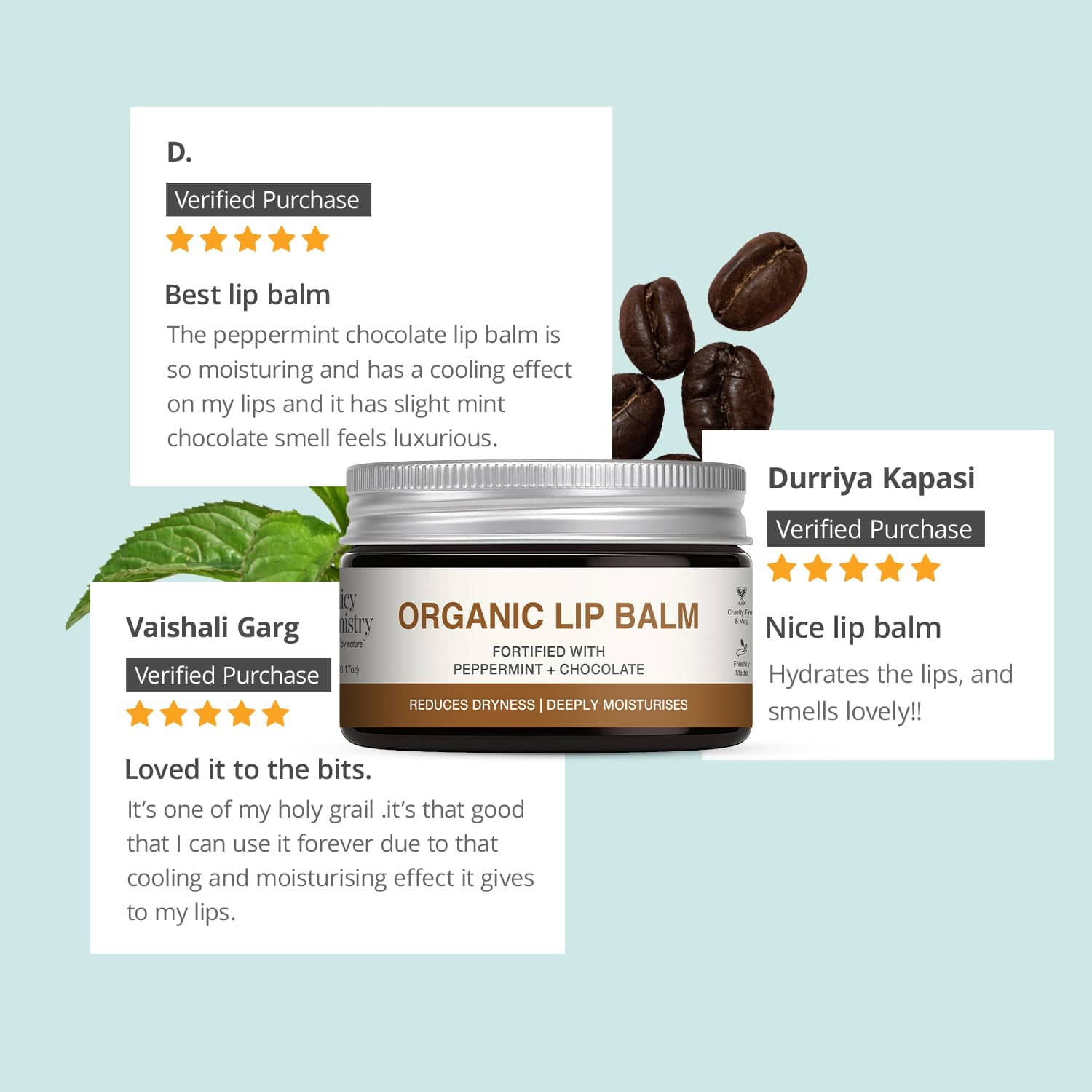 Organic Lip Balm Fortified with Peppermint + Chocolate