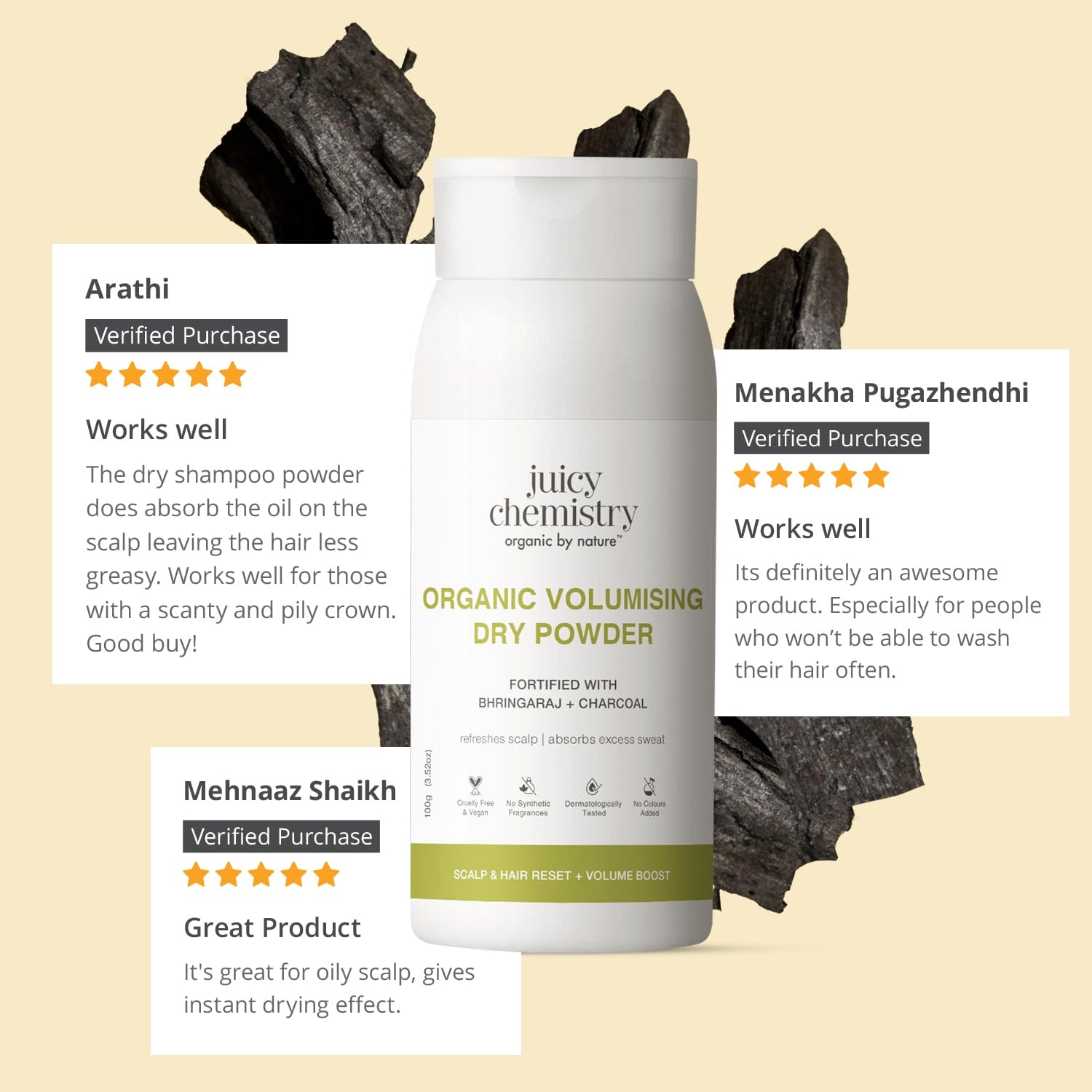 Organic Volumising Dry Powder - Bhringaraj + Charcoal