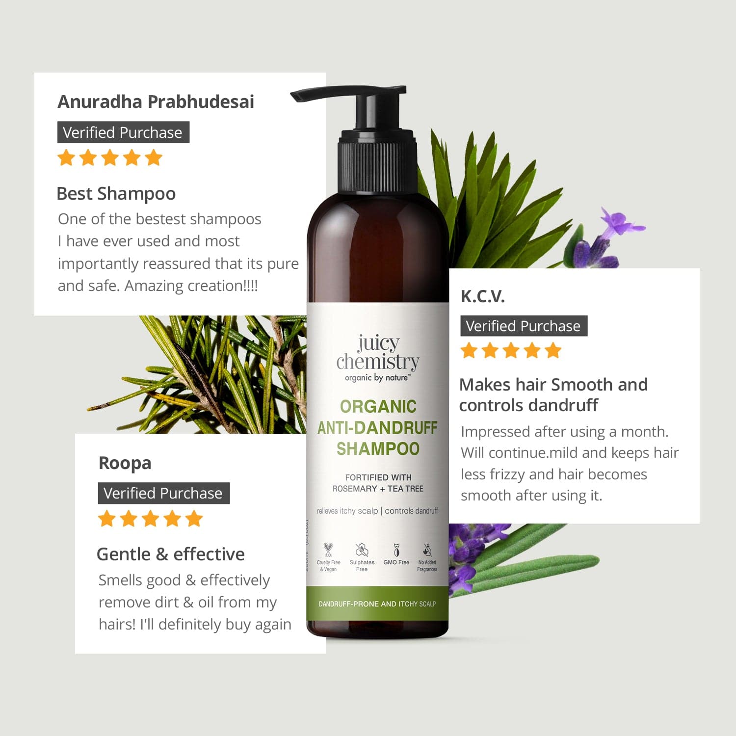 Organic Anti-Dandruff Shampoo Fortified with Rosemary + Tea Tree