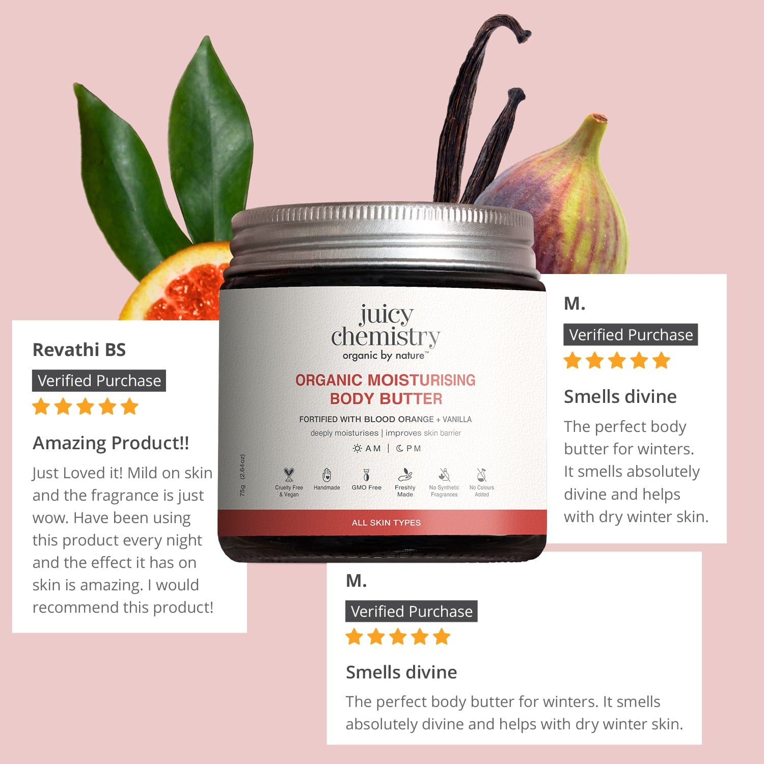 Organic Moisturising Body Butter Fortified with Blood Orange + Vanilla