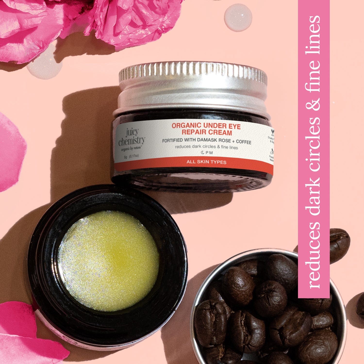 Organic Under Eye Repair Cream Fortified with Damask Rose + Coffee