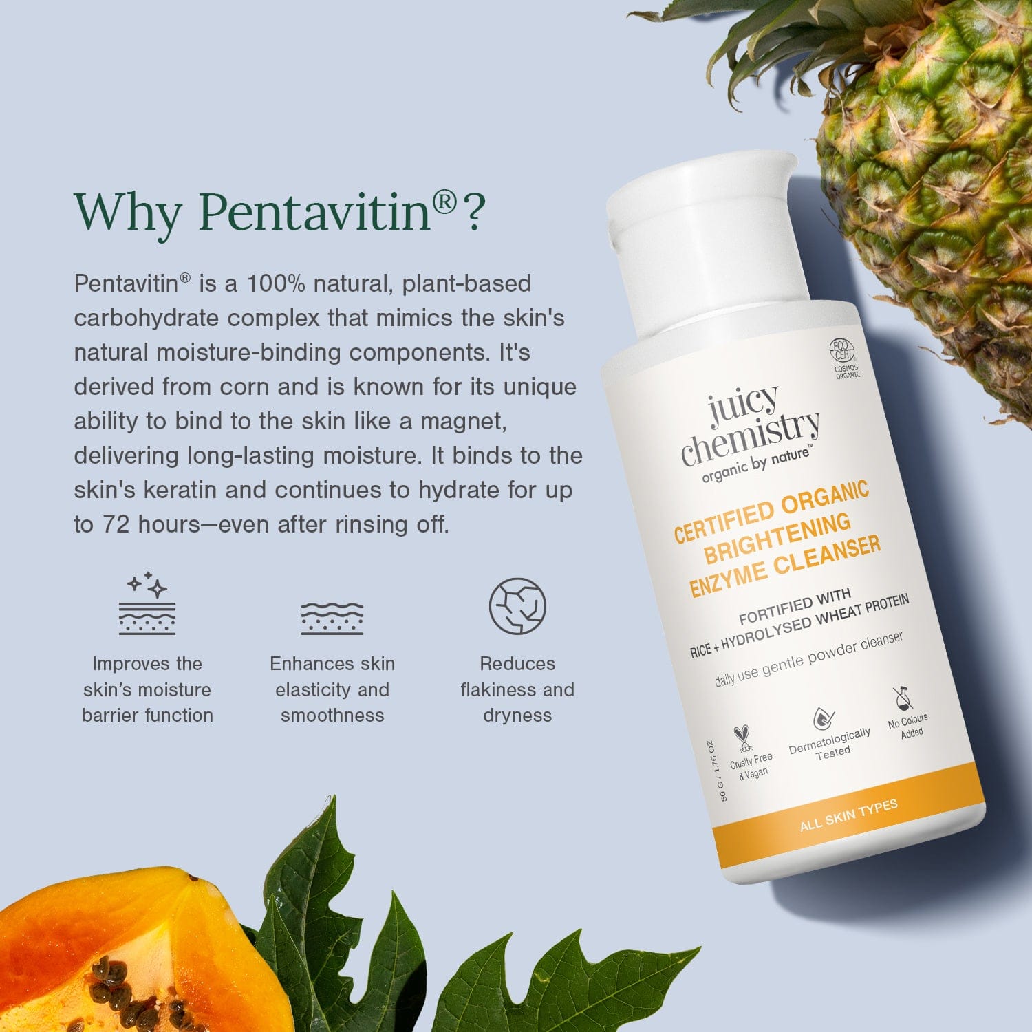 Certified Organic Brightening Enzyme Cleanser Fortified with Rice + Hydrolysed Wheat Protein, 50 g