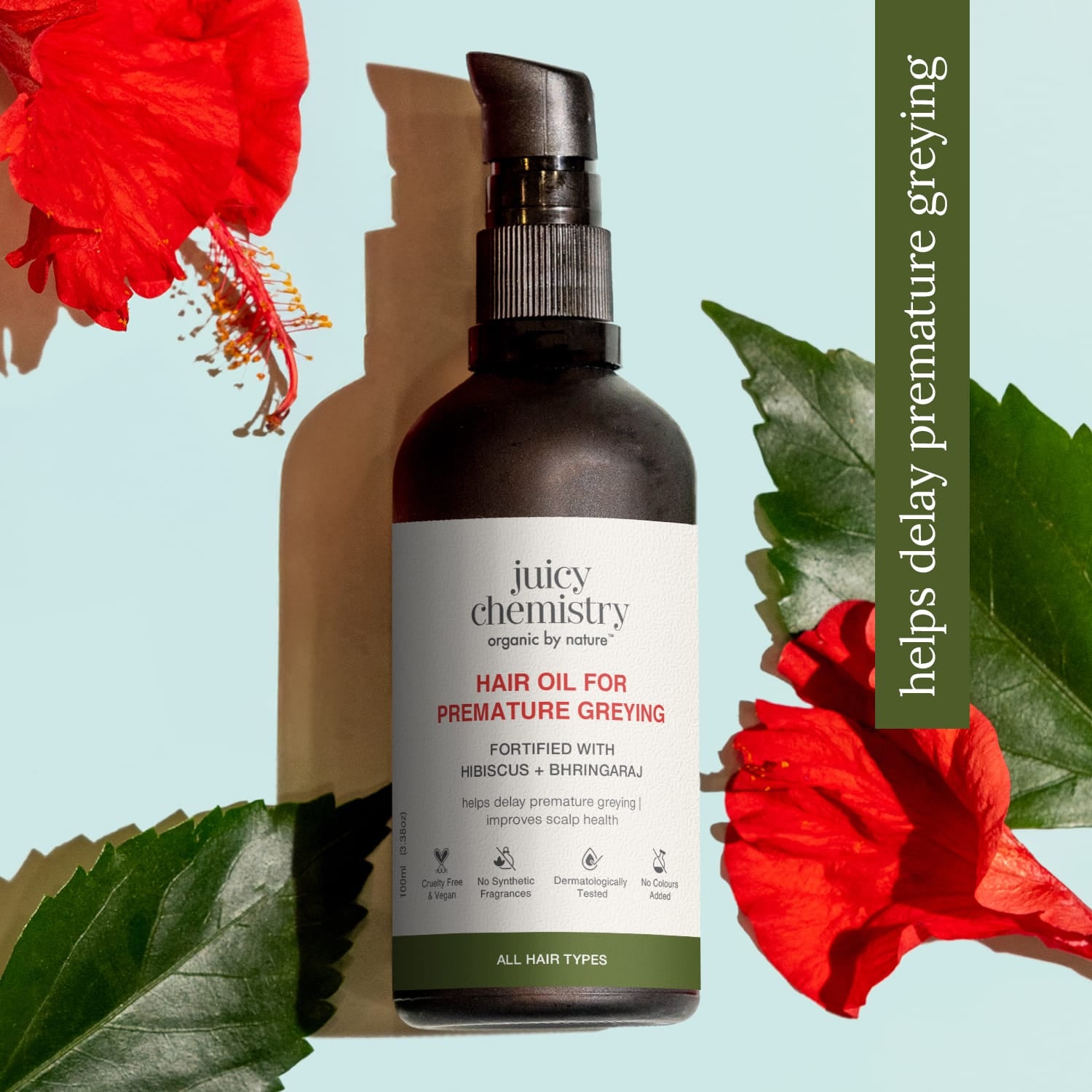 Hair Oil for Premature Greying Fortified with Hibiscus + Bhringaraj
