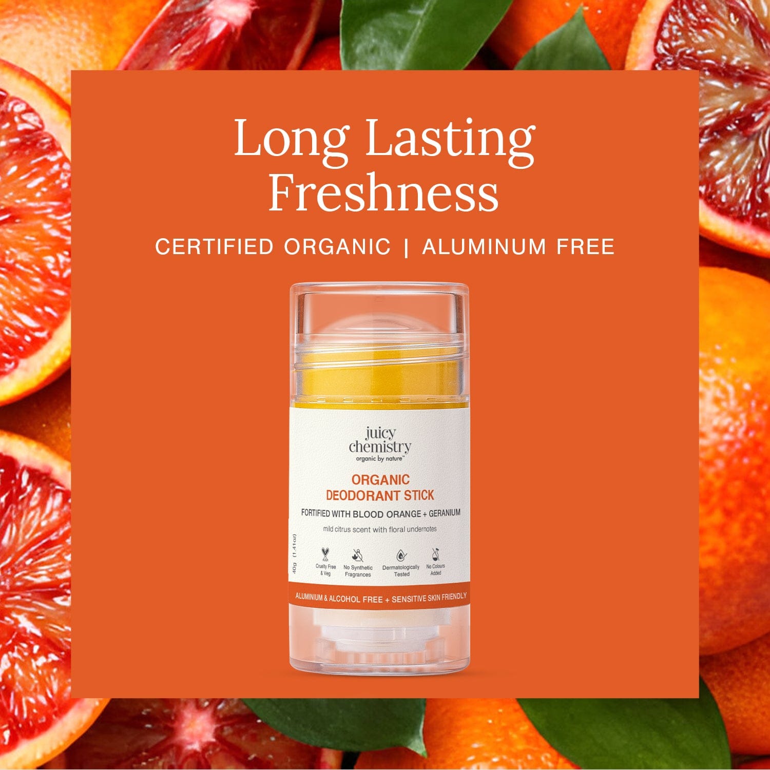 Organic Deodorant Stick Fortified with Blood Orange + Geranium