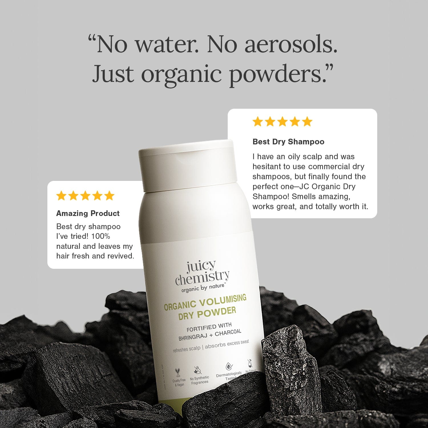 Organic Volumising Dry Powder - Bhringaraj + Charcoal