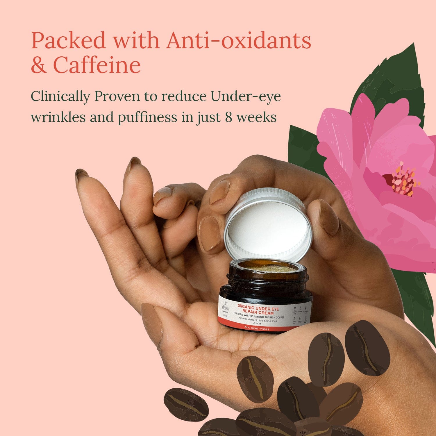 Organic Under Eye Repair Cream Fortified with Damask Rose + Coffee