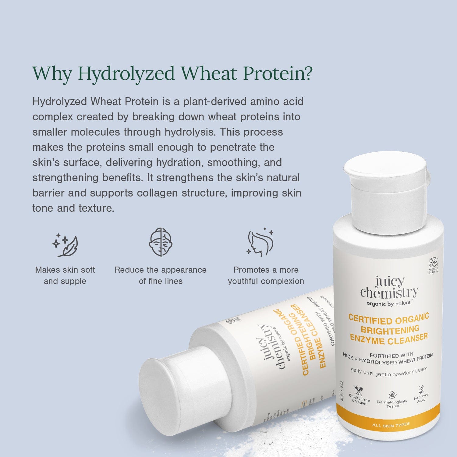 Certified Organic Brightening Enzyme Cleanser Fortified with Rice + Hydrolysed Wheat Protein, 50 g