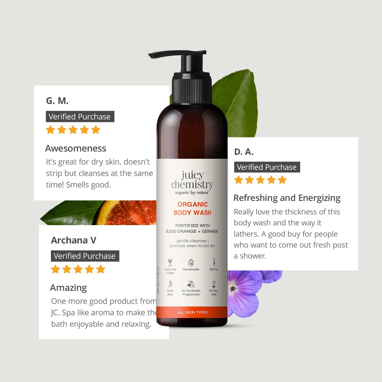 Organic Body Wash Fortified with Blood Orange + Geranium