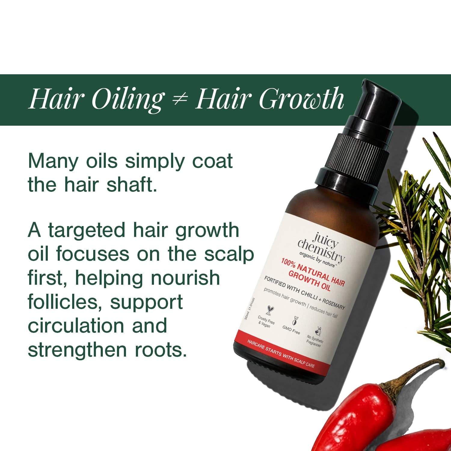 100% Natural Hair Growth Oil with Chilli + Rosemary