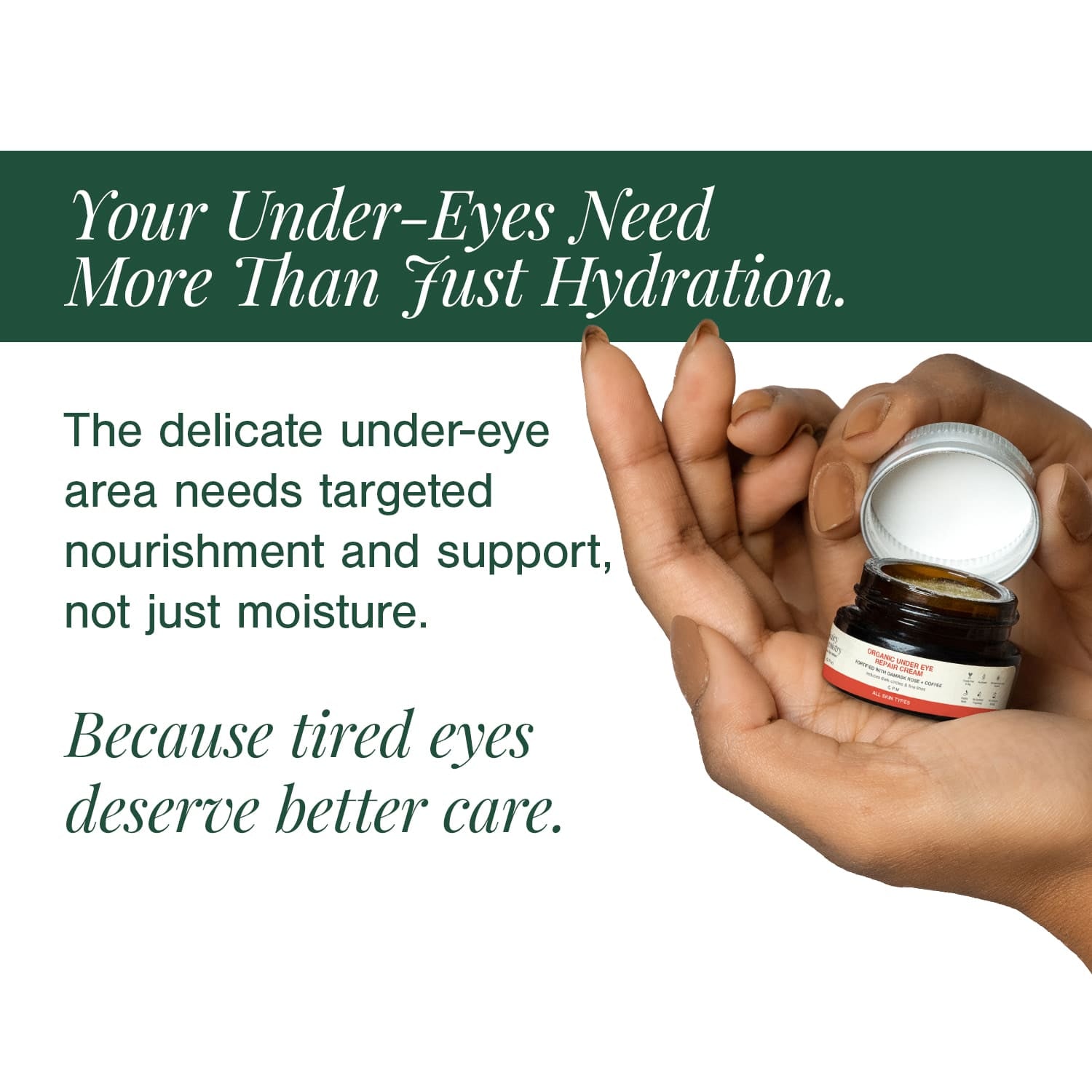 Organic Under Eye Repair Cream Fortified with Damask Rose + Coffee