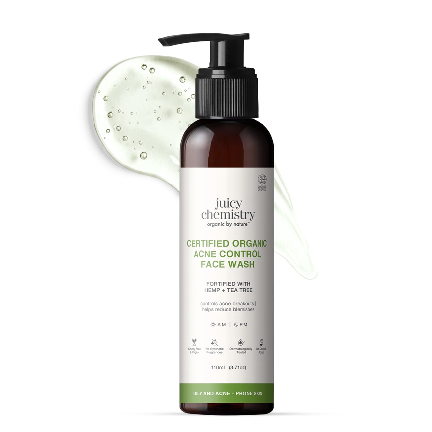 Certified Organic Acne & Pimples Control Face Wash Fortified with Hemp + Tea Tree