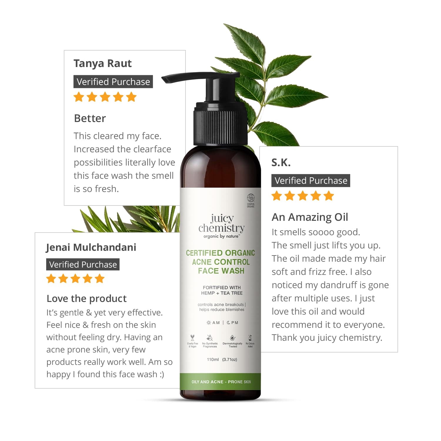 Certified Organic Acne & Pimples Control Face Wash Fortified with Hemp + Tea Tree