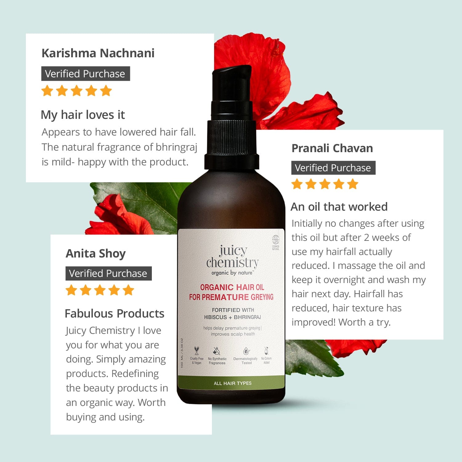 Hair Oil for Premature Greying Fortified with Hibiscus + Bhringaraj