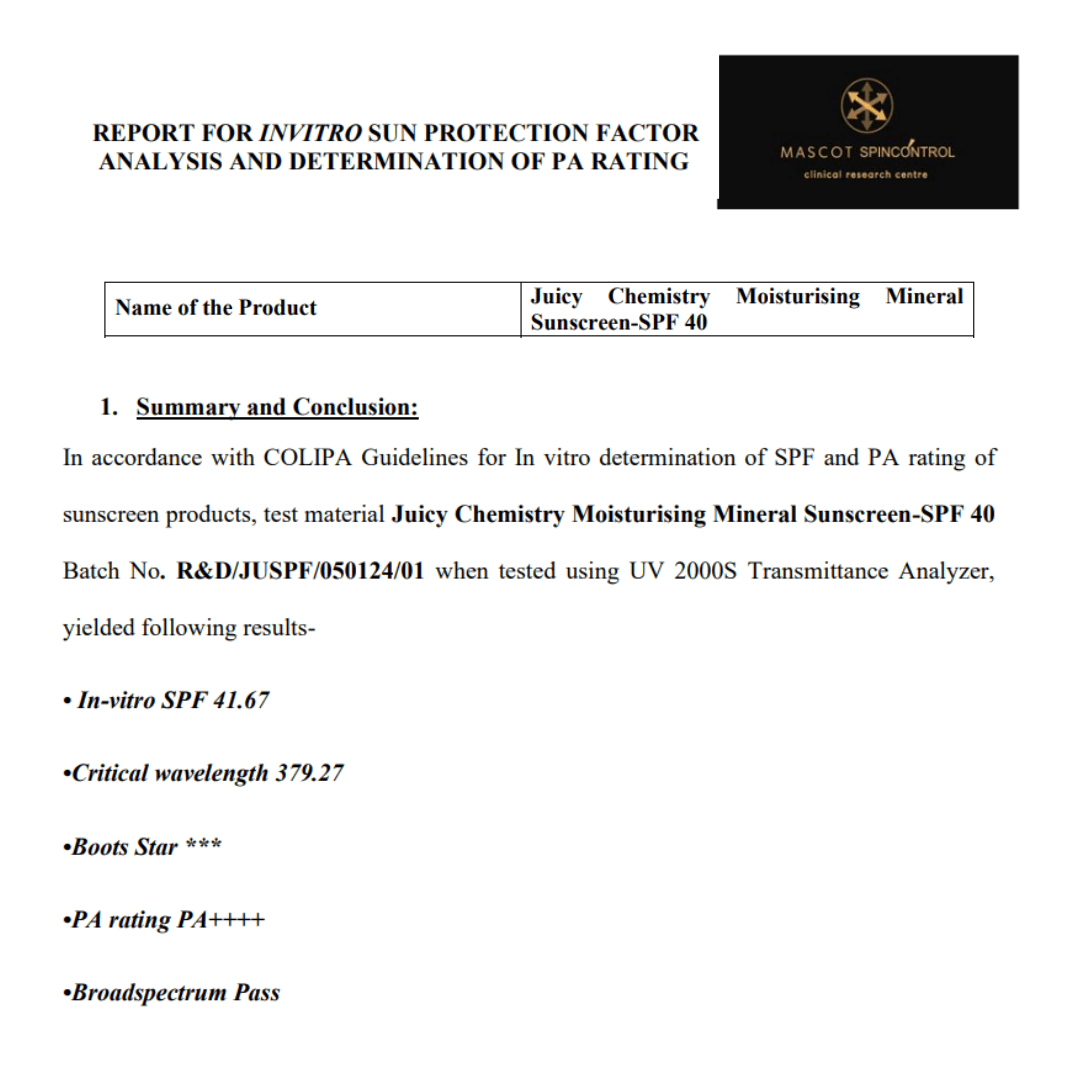 Moisturising Mineral Sunscreen SPF 40 - Product Report