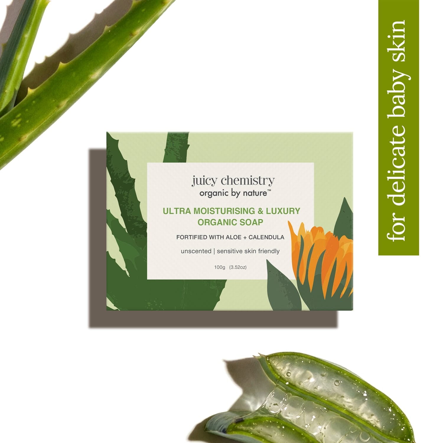 Ultra Moisturising & Luxury Organic Soap Fortified with Aloe + Calendula