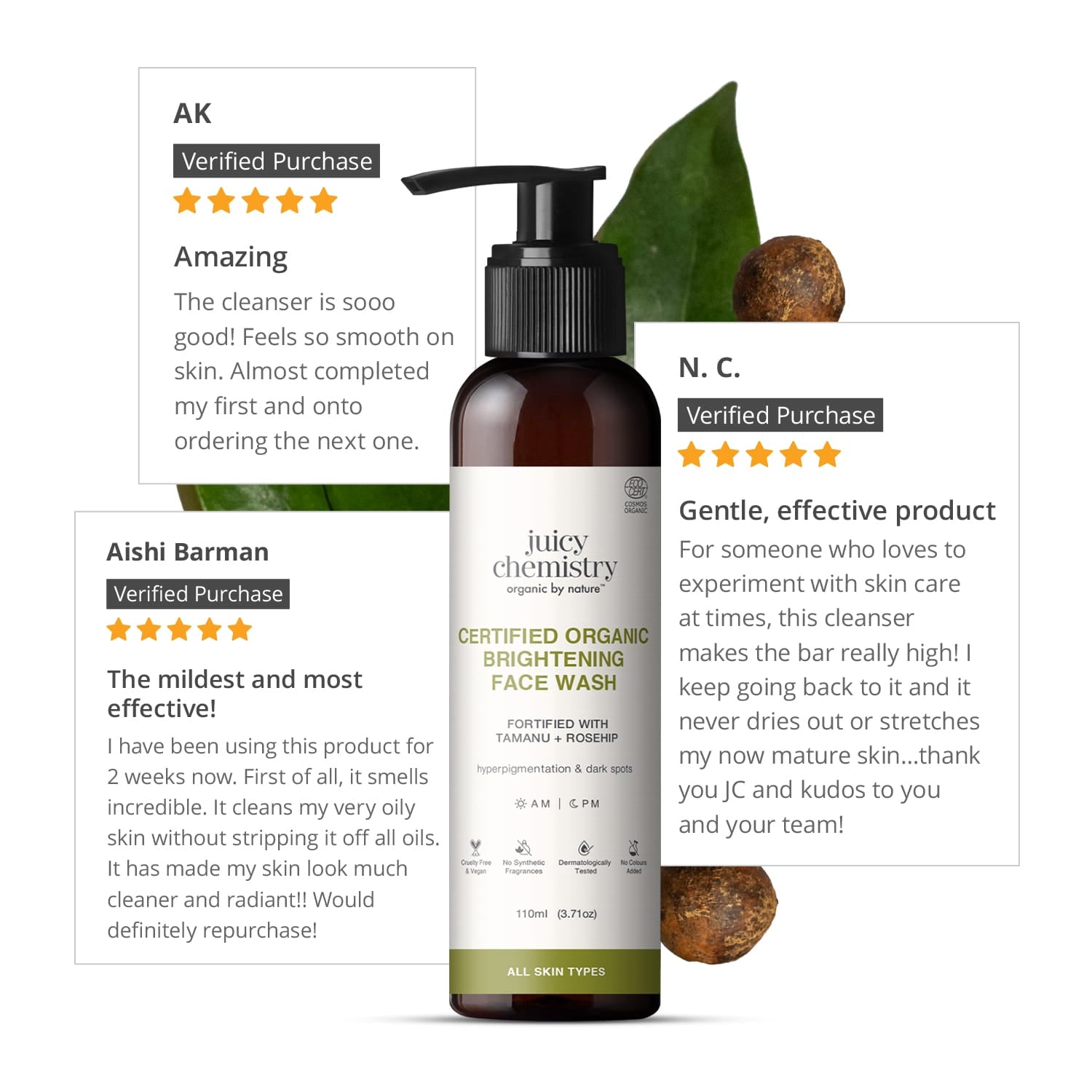 Organic Brightening Face Wash Fortified with Tamanu + Rosehip