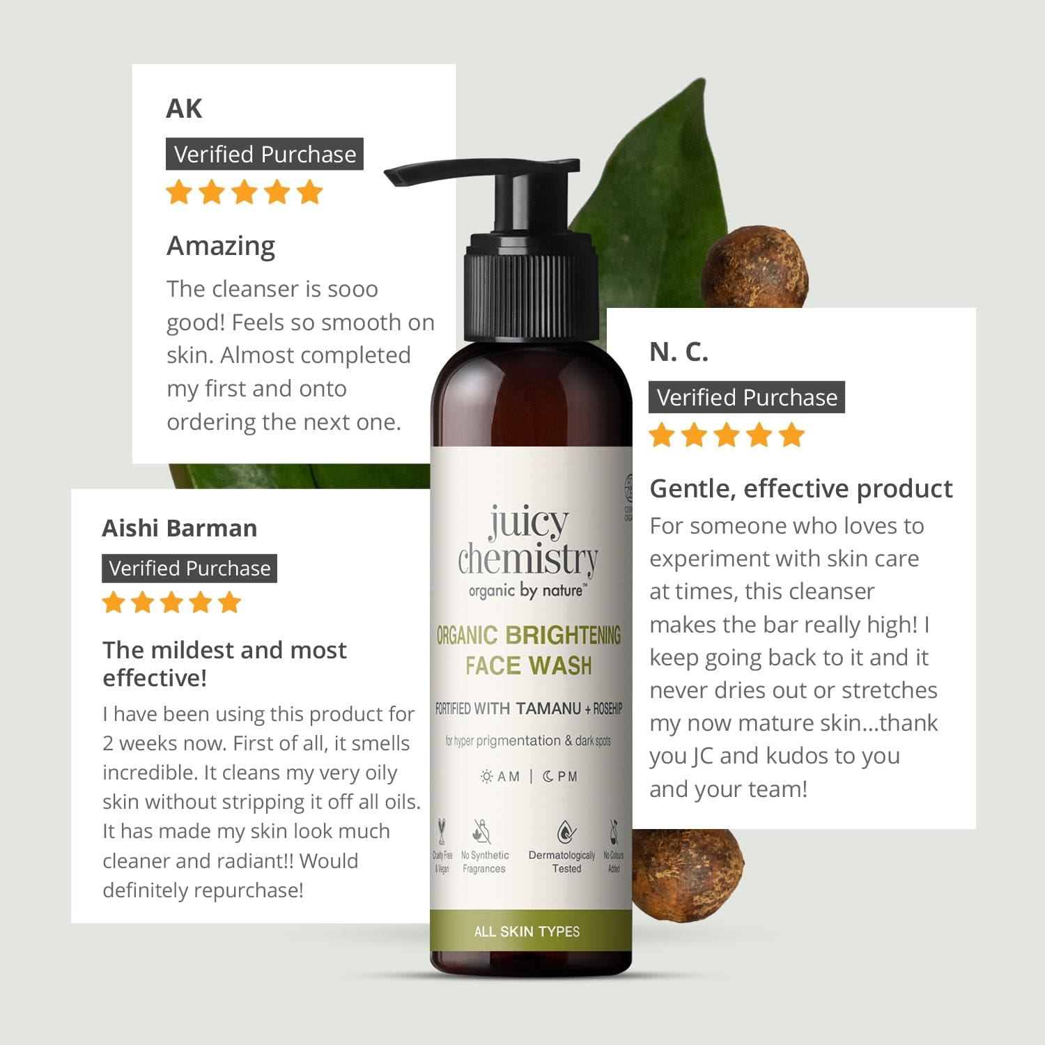 Organic Brightening Face Wash Fortified with Tamanu + Rosehip