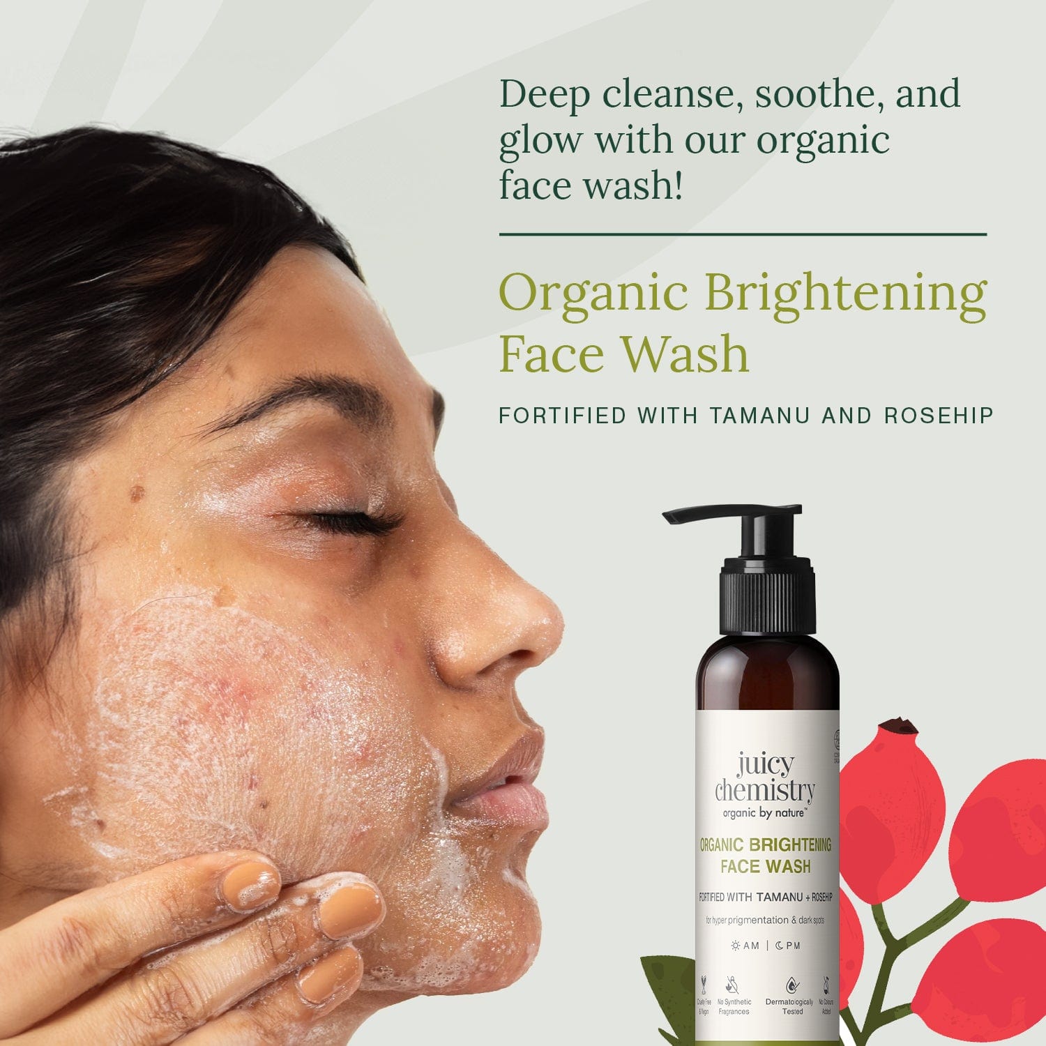 Organic Brightening Face Wash Fortified with Tamanu + Rosehip