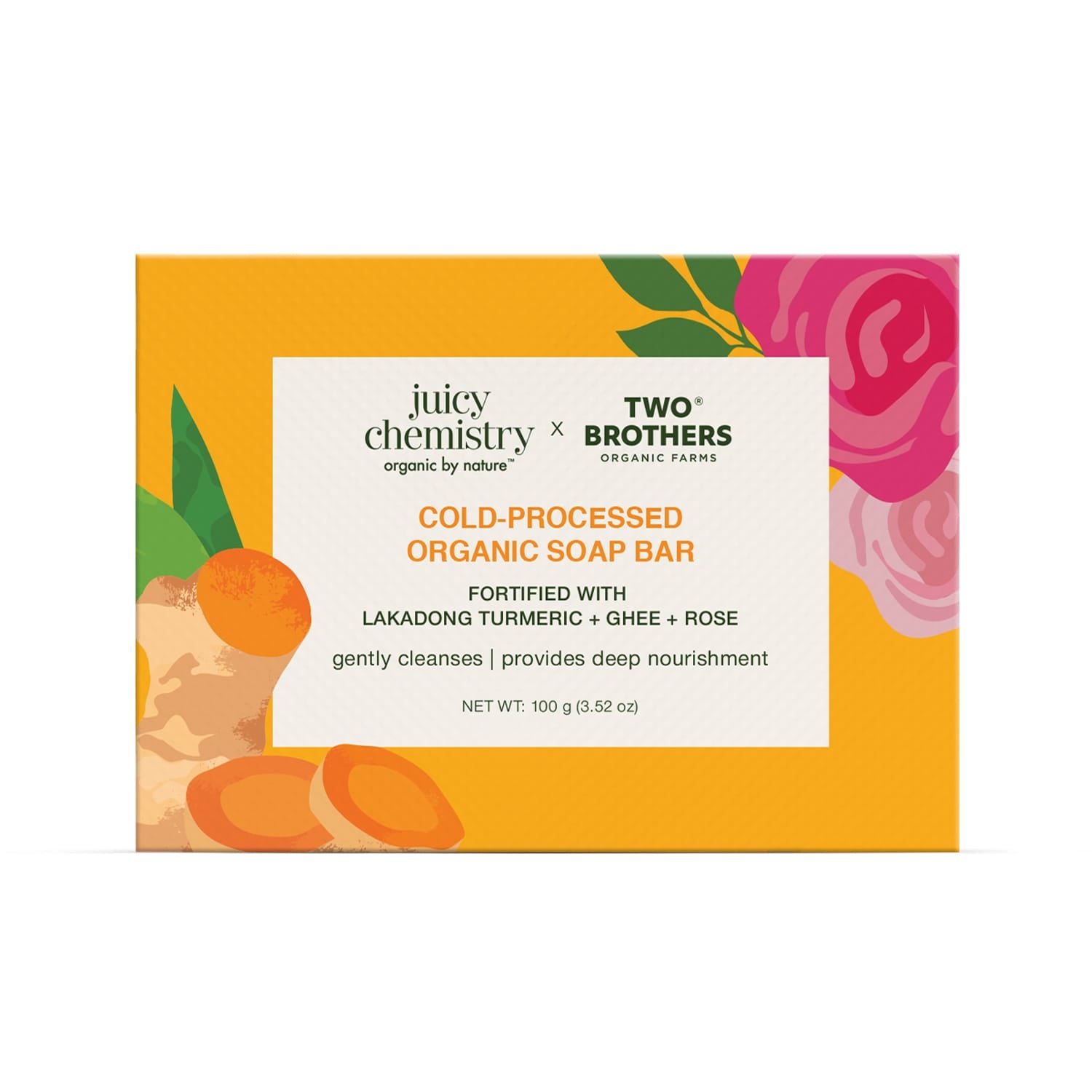 Cold-processed Organic Soap Bar Fortified with Lakadong Turmeric, Ghee & Rose