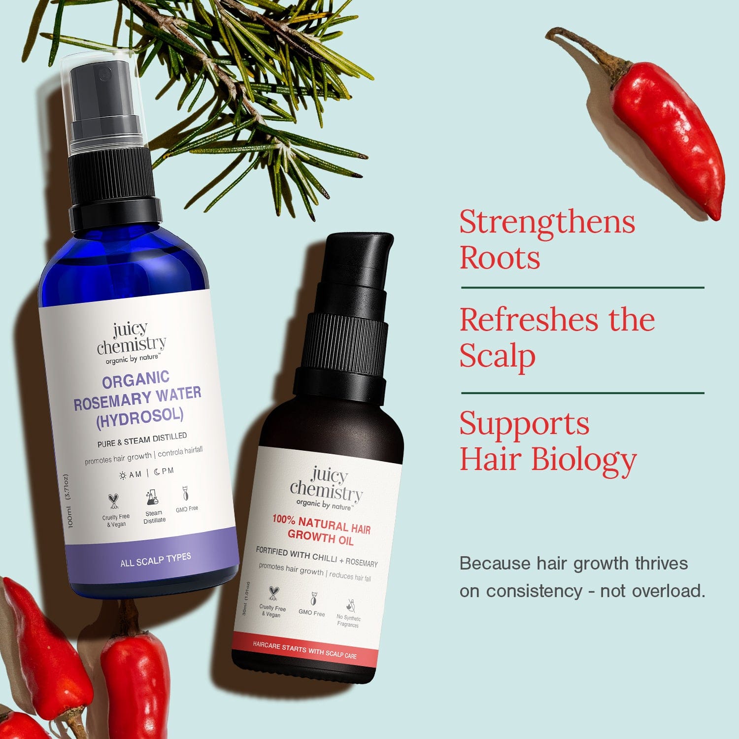 Chilli, Rosemary & Kalonji Hair Oil + Rosemary Water for Hair Growth & Treatment Combo, 30 ml + 100 ml