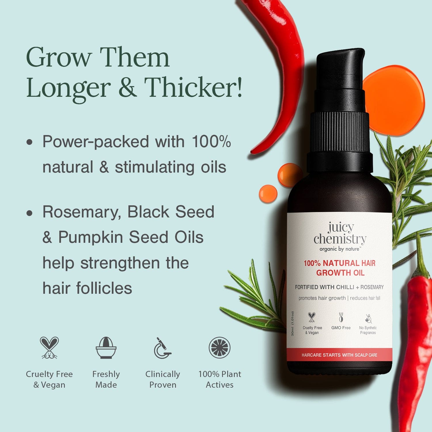 Chilli, Rosemary & Kalonji Hair Oil + Rosemary Water for Hair Growth & Treatment Combo, 30 ml + 100 ml