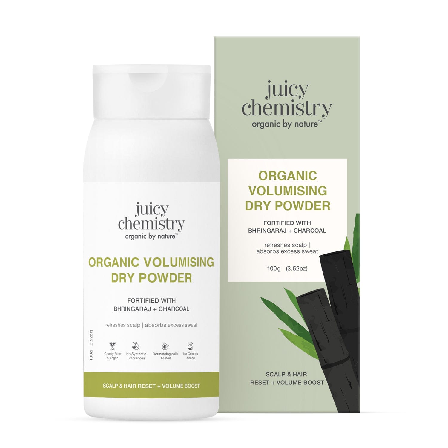 Organic Volumising Dry Powder - Bhringaraj + Charcoal