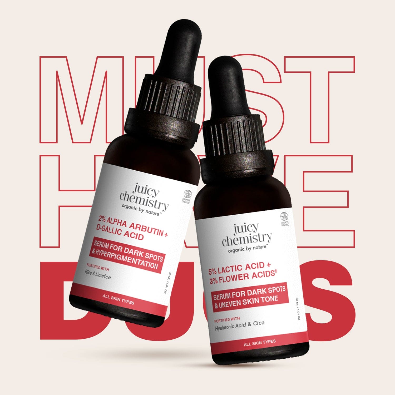 2% Alpha Arbutin + D-Gallic Acid Face Serum, 30 ml & 5% Lactic Acid + 3% Flower Acids Face Serum, 30 ml