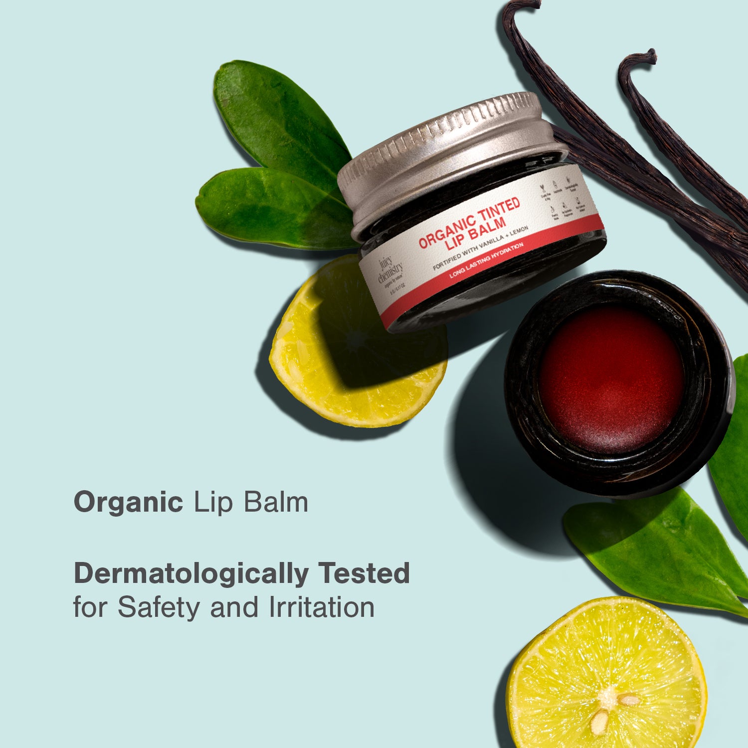 Organic Tinted Lip Balm Fortified with Vanilla Fruit Oil + Lemon Oil