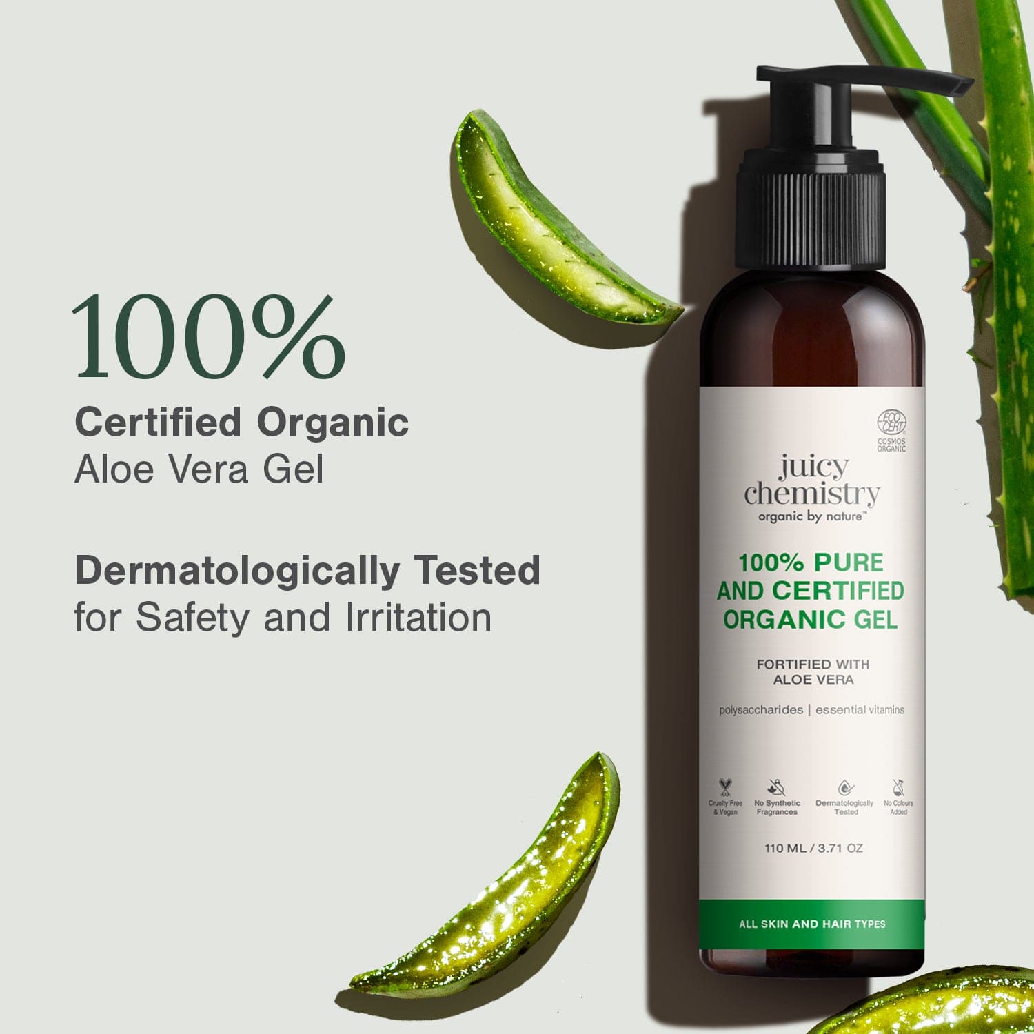 100% Pure and Certified Organic Aloe Vera Gel (Unscented)