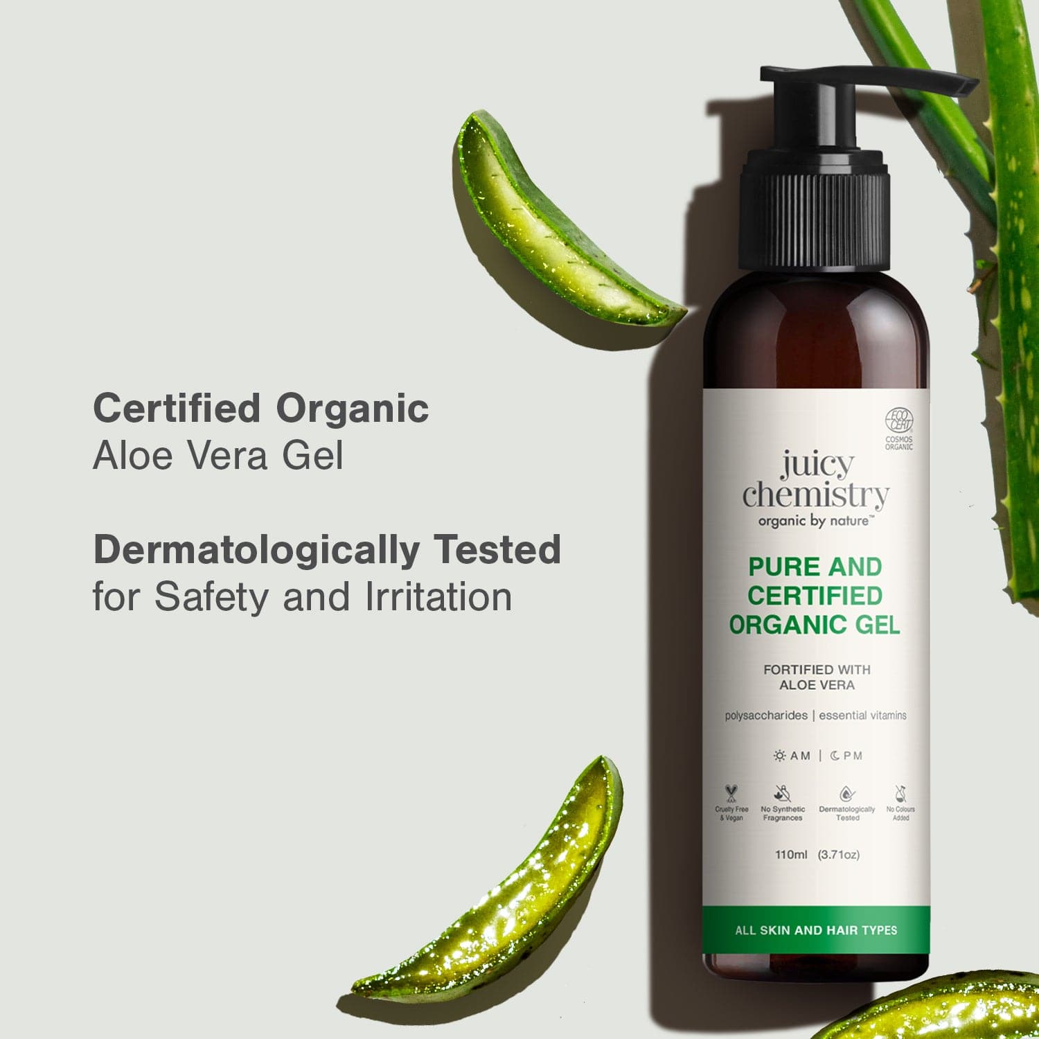 100% Pure and Certified Organic Aloe Vera Gel (Unscented)