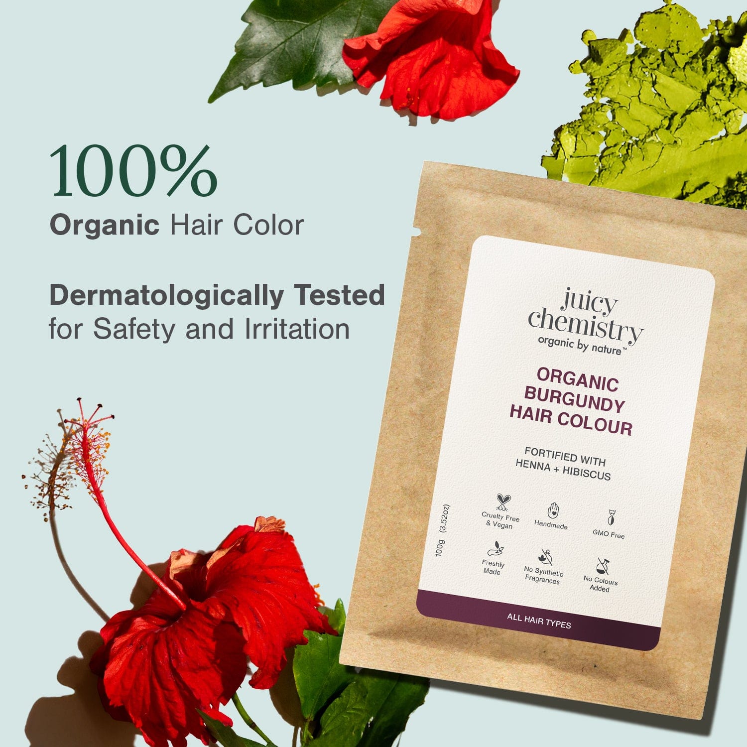 Organic Burgundy Hair Colour Fortified with Henna + Amla